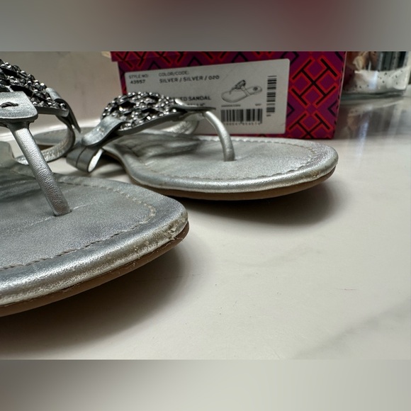 Tory Burch Miller Embellished Sandal-Metallic Suede Veg Leather #8 - Picture 13 of 15